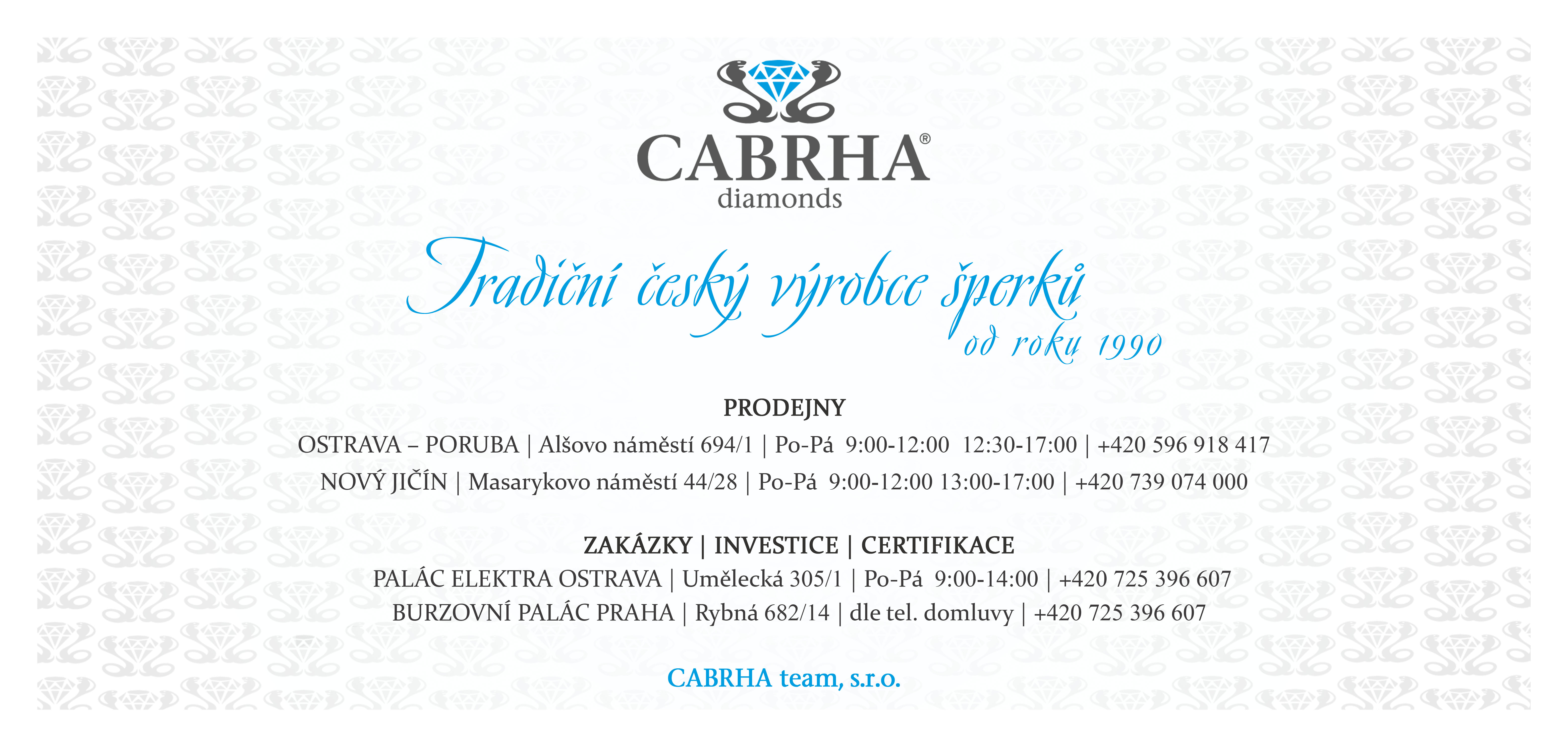 Dárkový poukaz CABRHA diamonds | Prodejny a provozovny